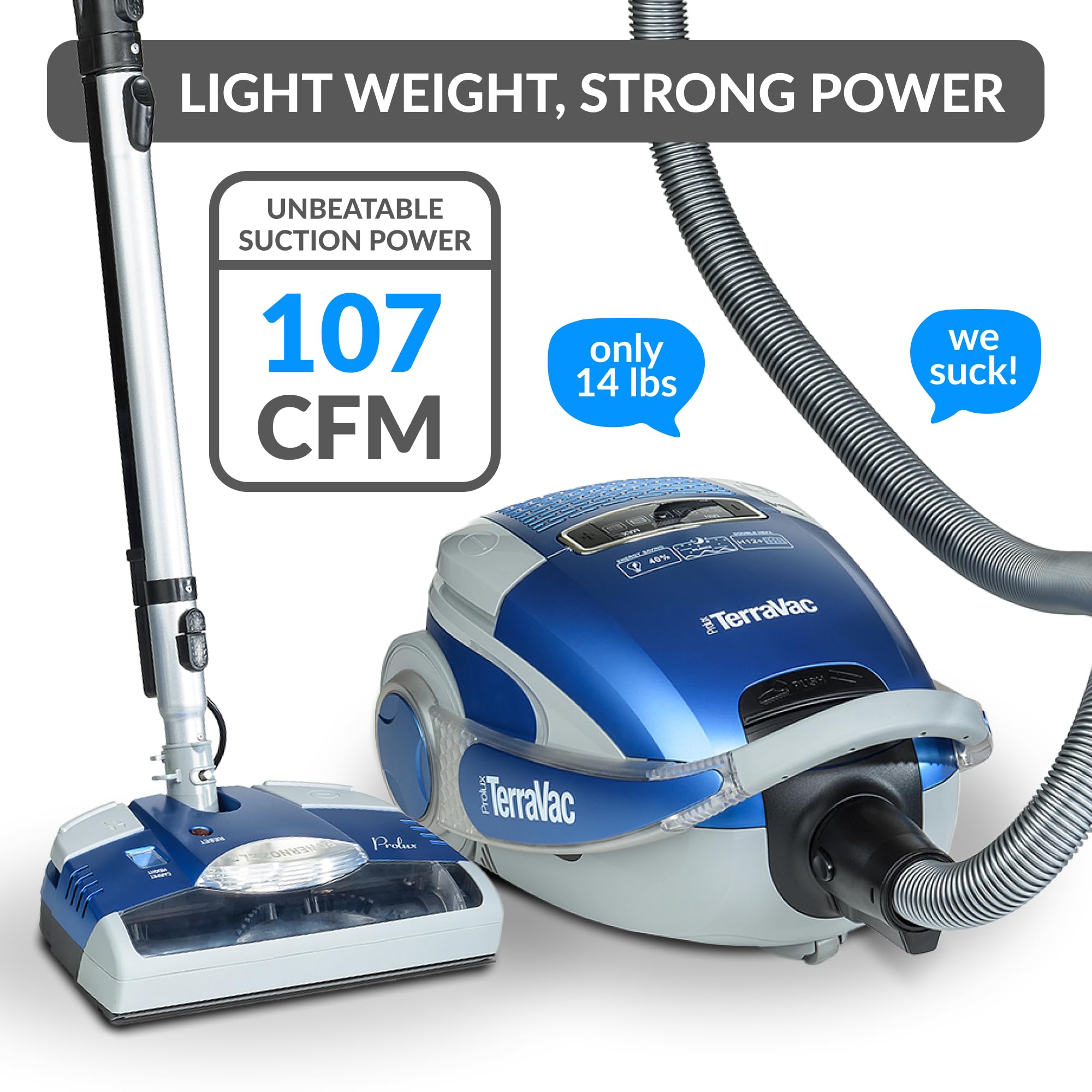 Prolux TerraVac Canister Vacuum Pet Hair 5Speed Touchscreen Control