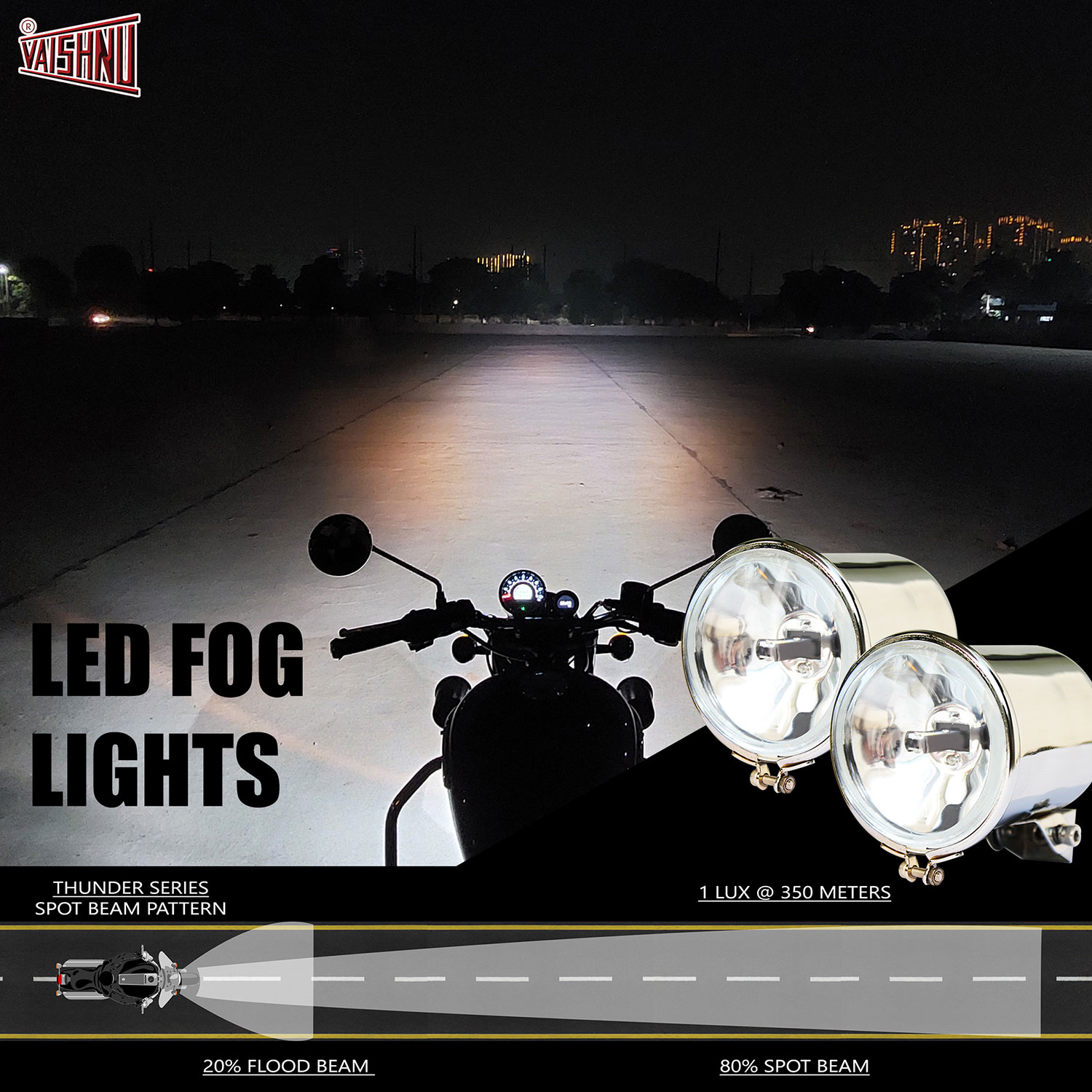 LED Auxiliary/ Fog Lights for Bikes (Chrome Edition) MADE IN INDIA