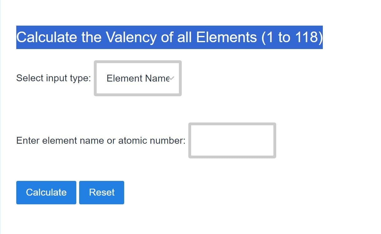 Valency Calculator Find the Valency Instantly (1 to 118)