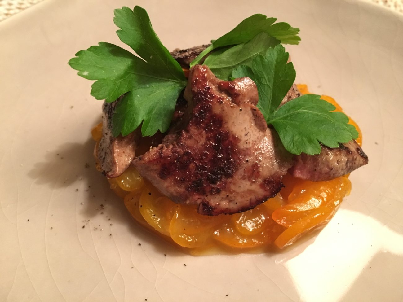 Grilled chicken liver on honey kumquat Valfoodie Healthy menus for