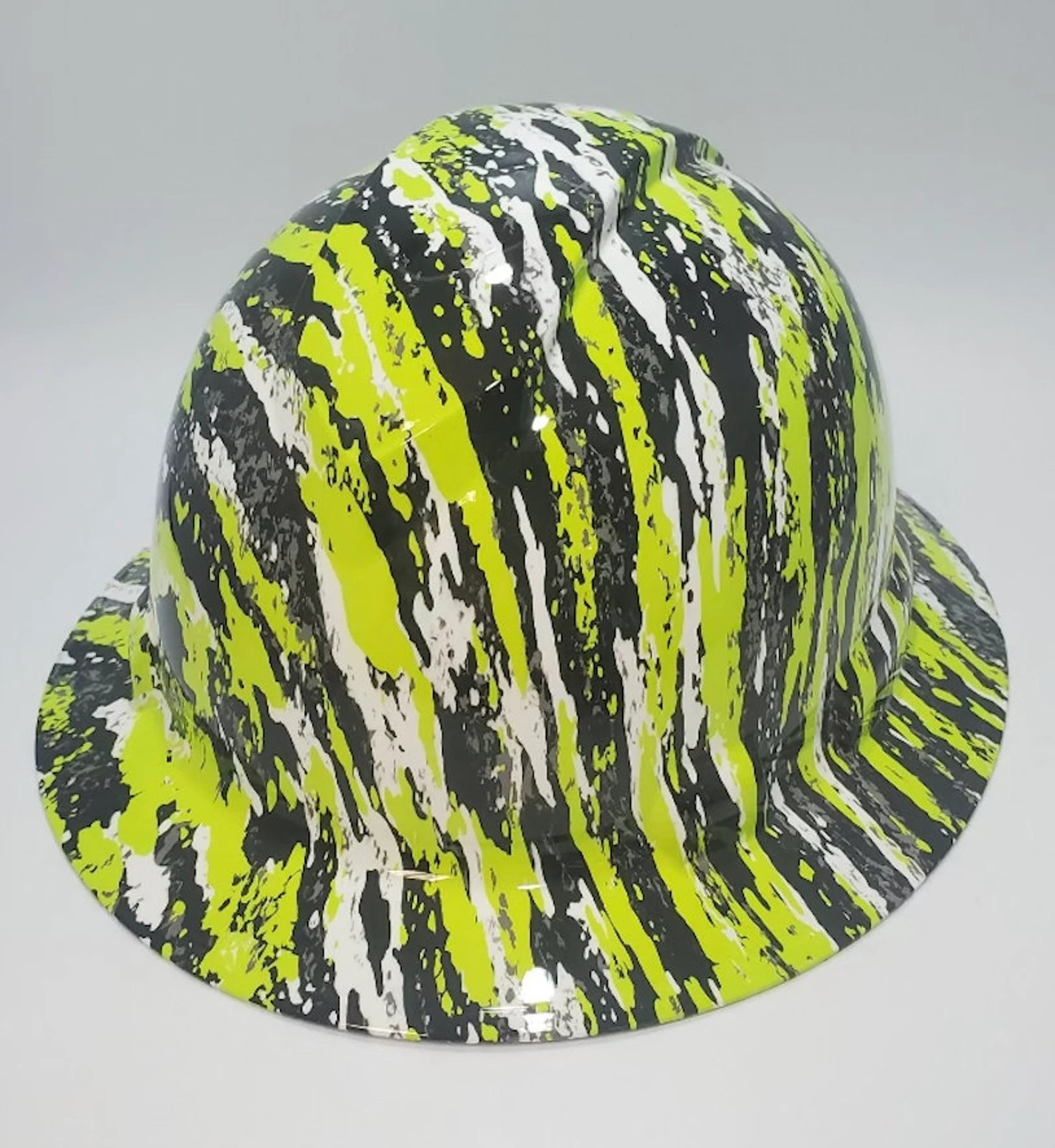 Neon Yellow Rip Tear Splash Construction Safety Hard Hat