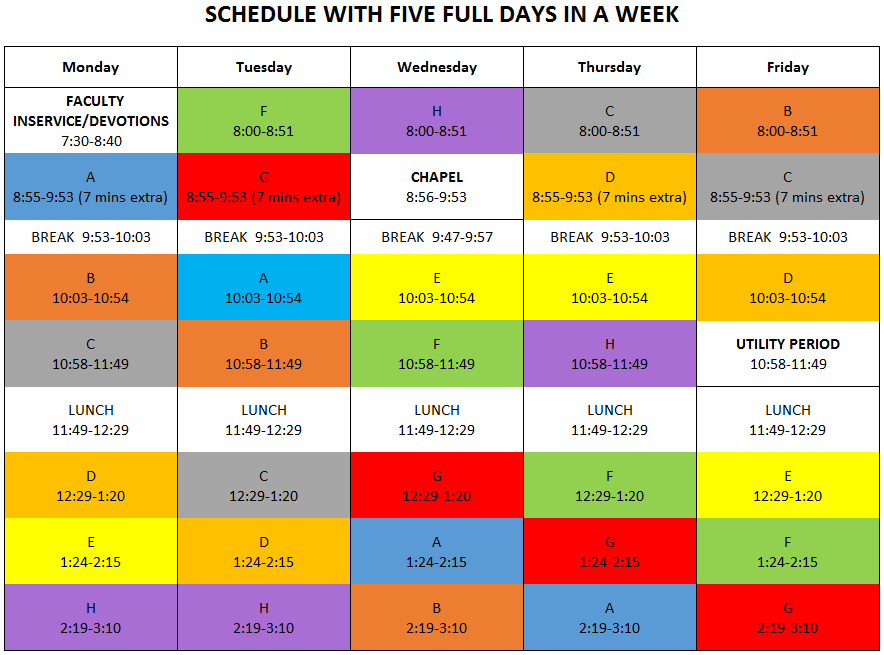 Full Week Schedule Valley Christian Schools