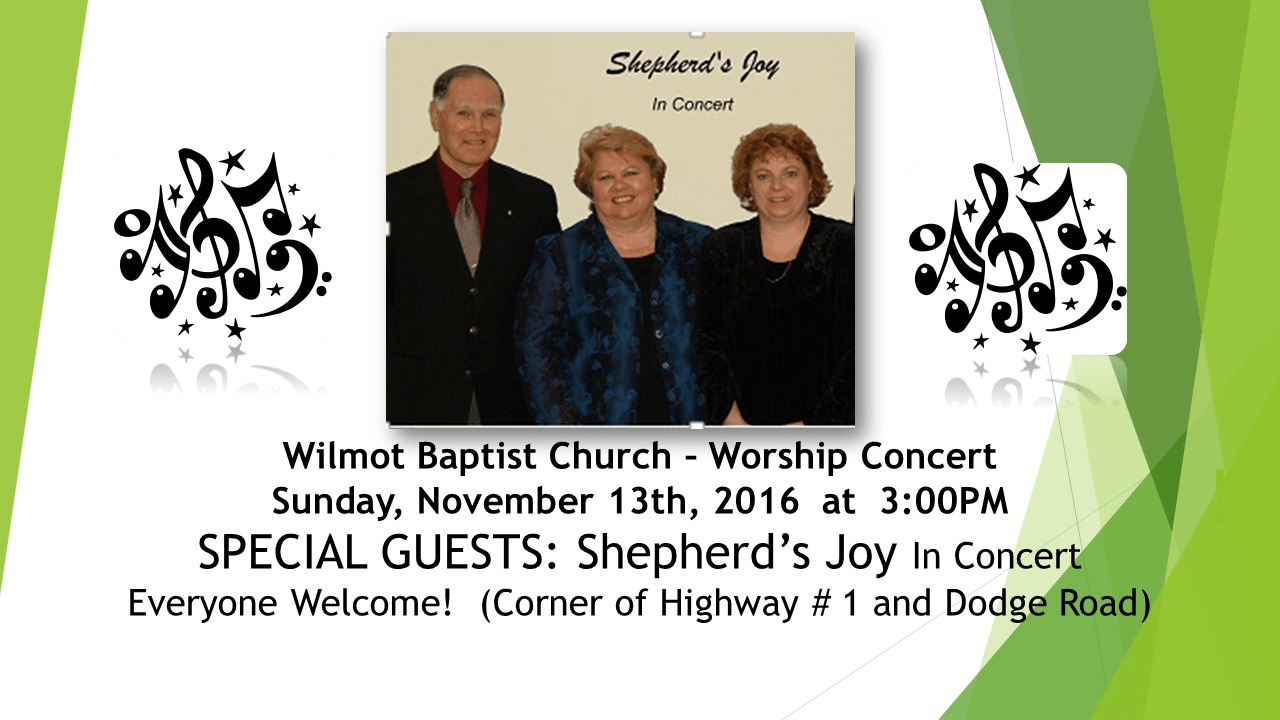 Shepherd's Joy Concert at Wilmont Baptist Church, Wilmot (November 13