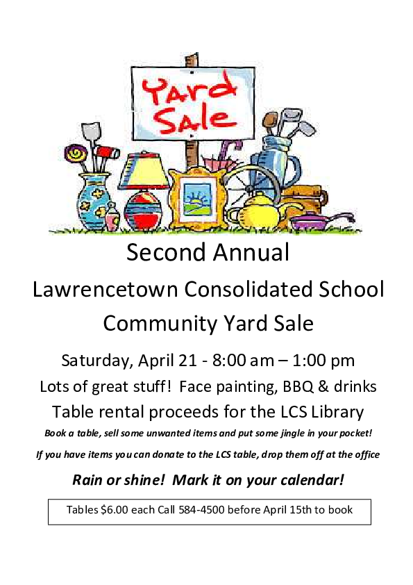 Yardsale at Lawrencetown Consolidated School, Lawrencetown (April 21