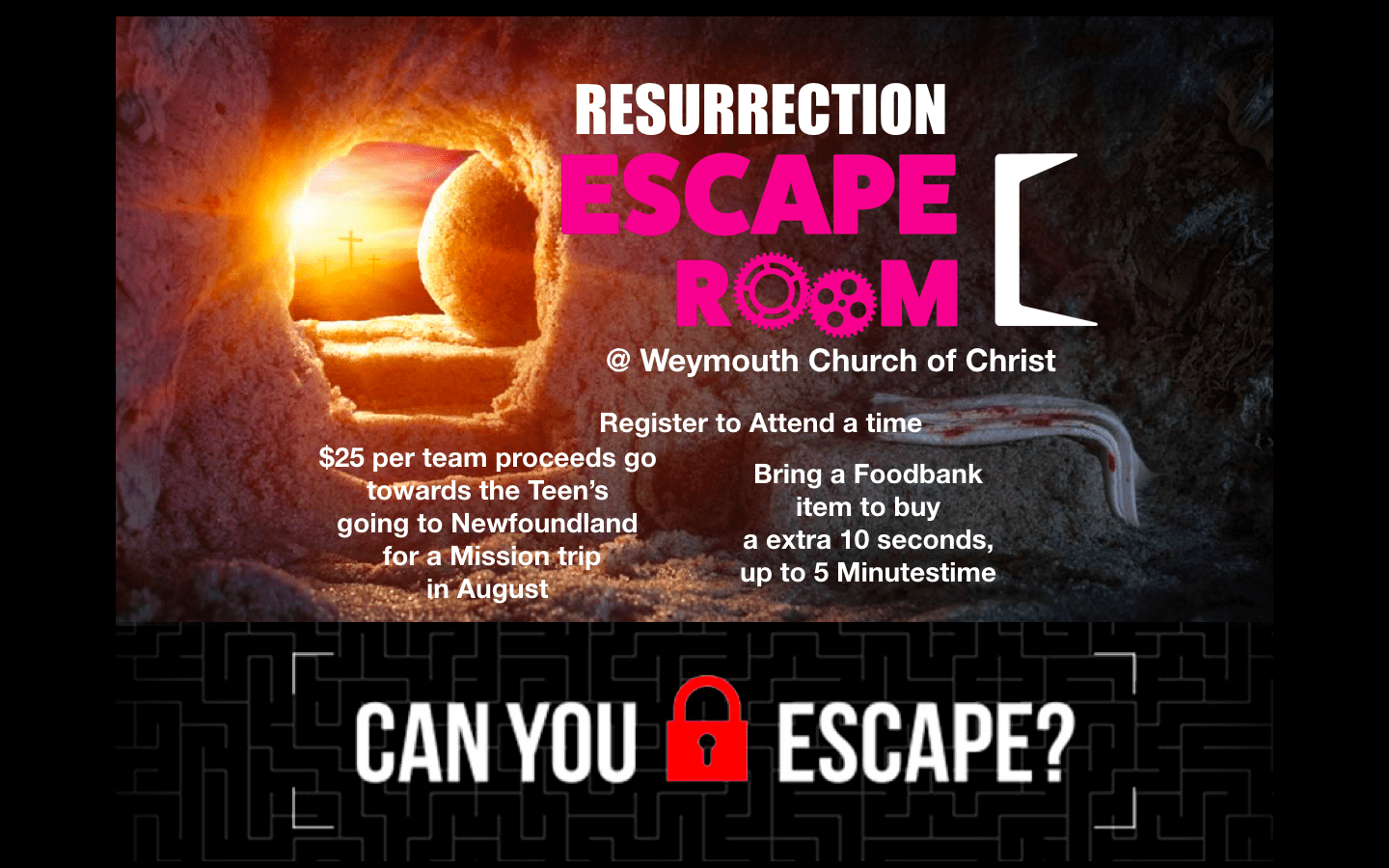 Resurrection Escape Room at Church of Christ, Weymouth (April 6, 2019 10am)