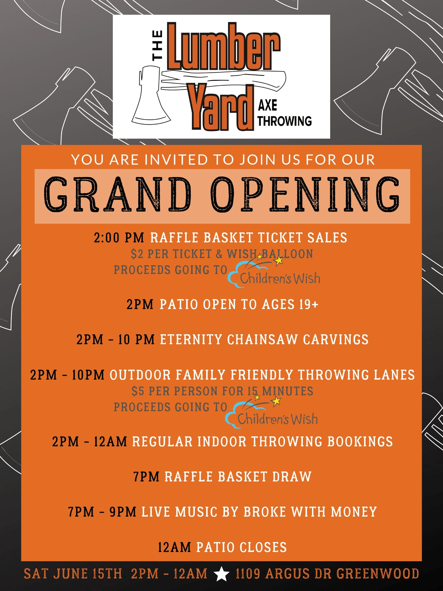 Grand Opening at The LumberYard Axe Throwing, Greenwood (June 15, 2019 2pm)