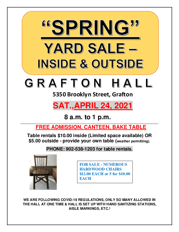 Yard Sale Inside & Outside at Community Centre, Grafton (April 24, 2021