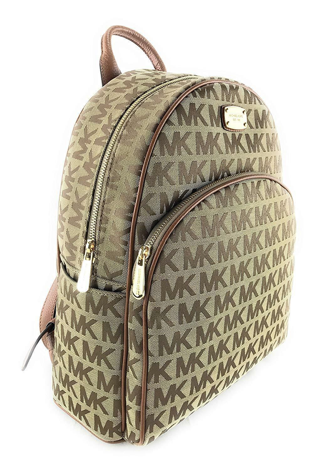 Michael Kors Signature Canvas MK Abbey Large Backpack, Beige