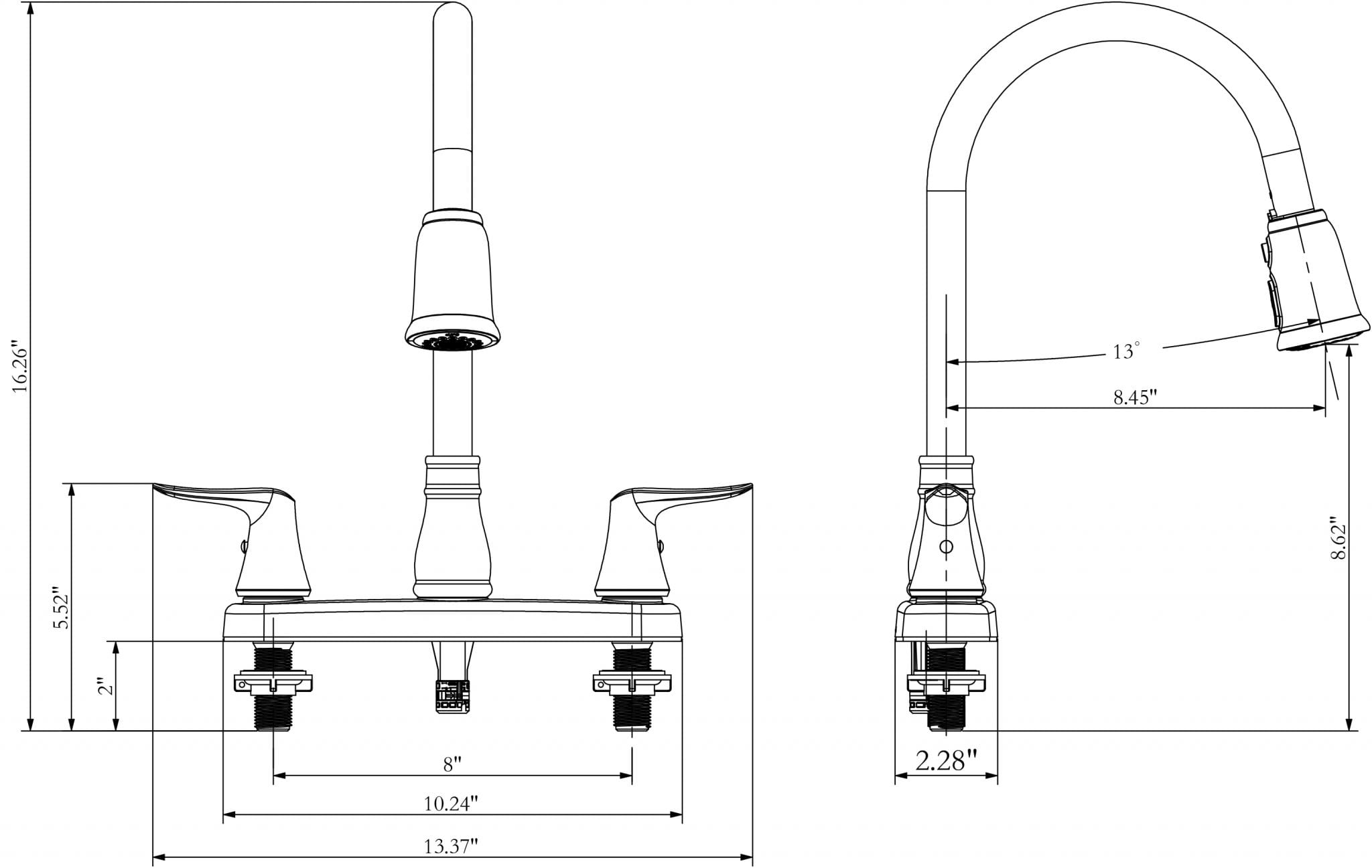 Catalina 2Handle PullDown Kitchen Faucet, 8”, Brushed Nickel w/ Brushed Nickel Lever Handles