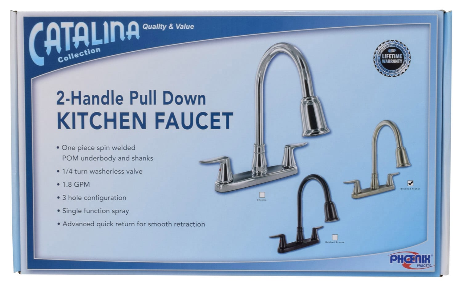 Catalina 2Handle PullDown Kitchen Faucet, 8”, Brushed Nickel w/ Brushed Nickel Lever Handles
