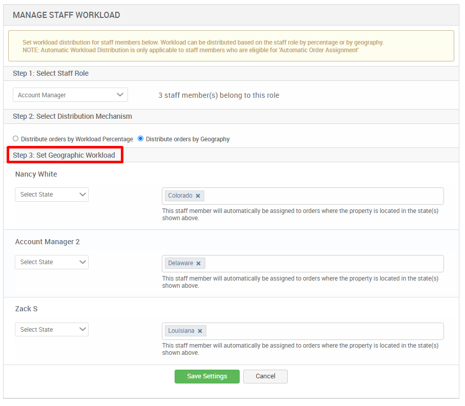 Setup Staff Assignment Workload ValueLink Software