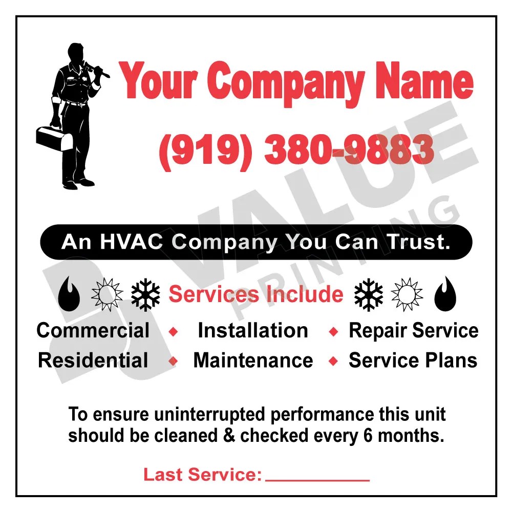 HVAC Service Sticker Label 22 (4 x 4) Value Printing