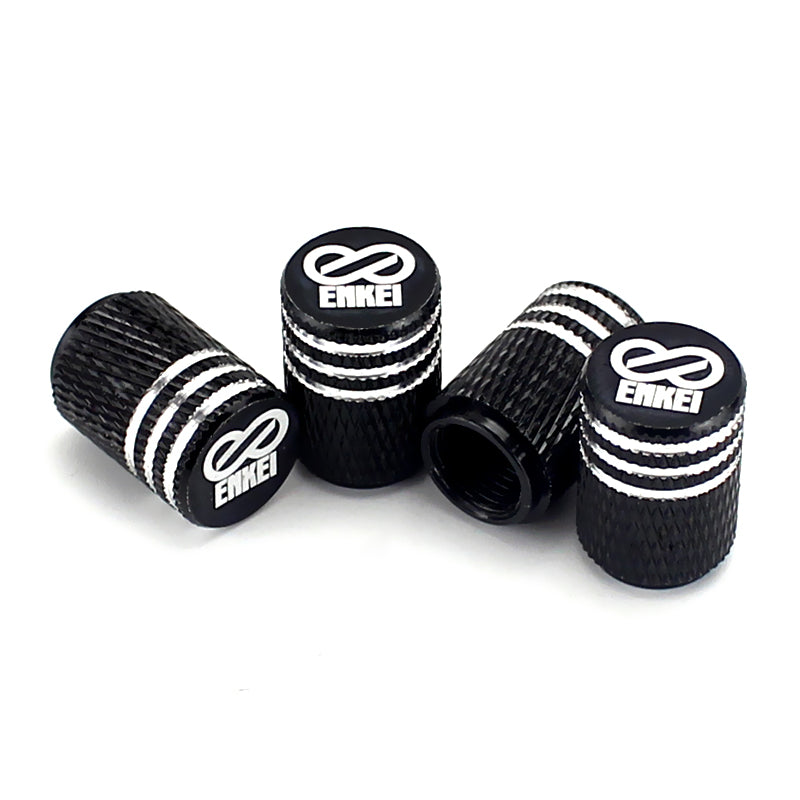 Enkei Black Laser Engraved Tire Valve Caps Extra Spare Cap Total 5