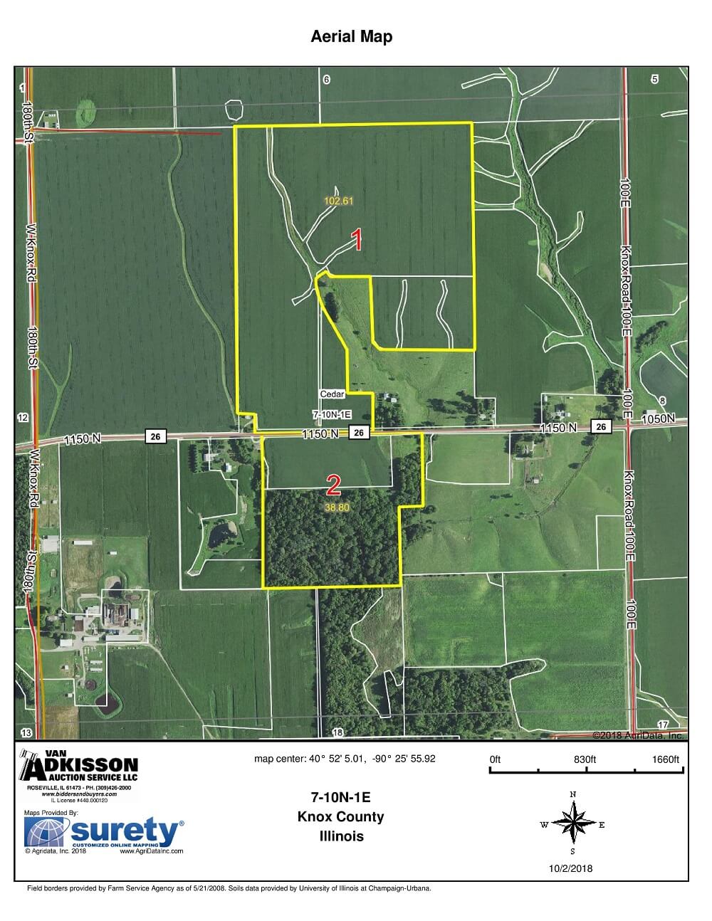 Land Auction 381.41 Surveyed Acres 5 Tracts Knox County, IL Van