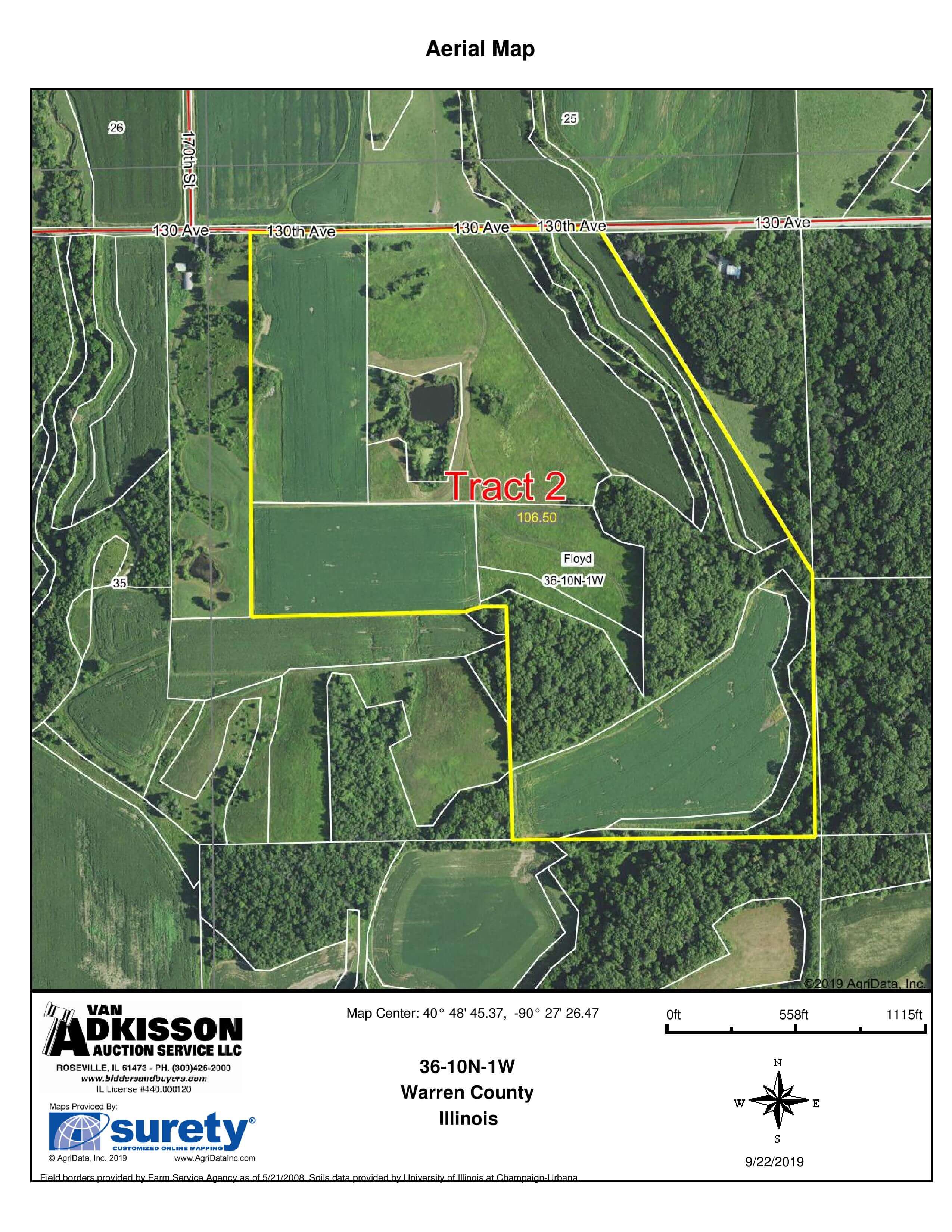 Land Auction 211.28 Surveyed Acres 2 Tracts Knox County, IL Van