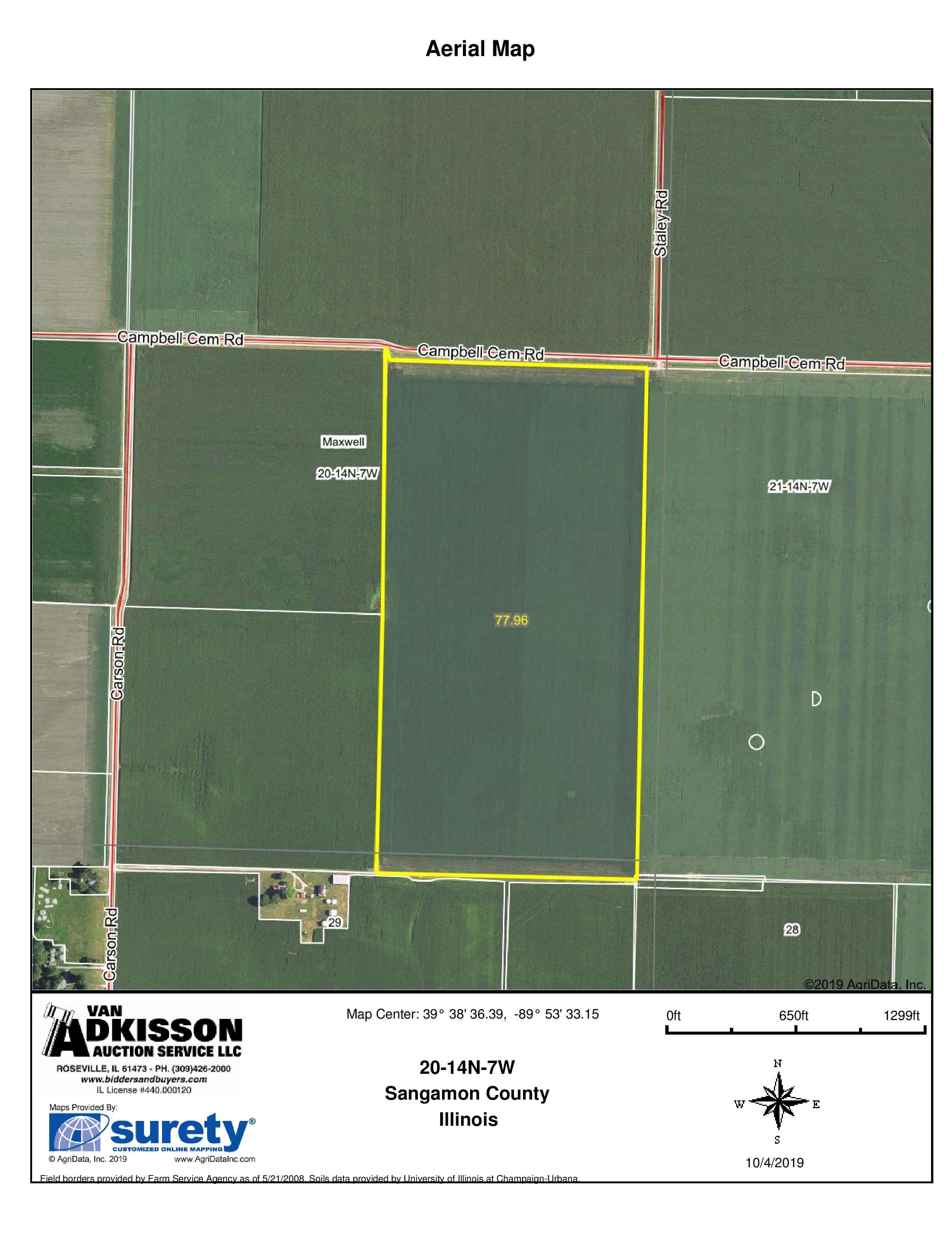 Land Auction 80 Acres (M/L) 1 Tract Sangamon County, IL Van