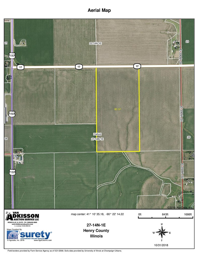 Land Auction 80.91 Surveyed Acres 1 Tract Henry County, IL Van
