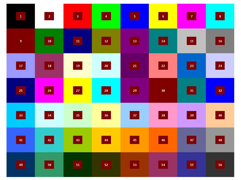 Color Palette And The 56 Excel Colorindex Colors Color Color Palette