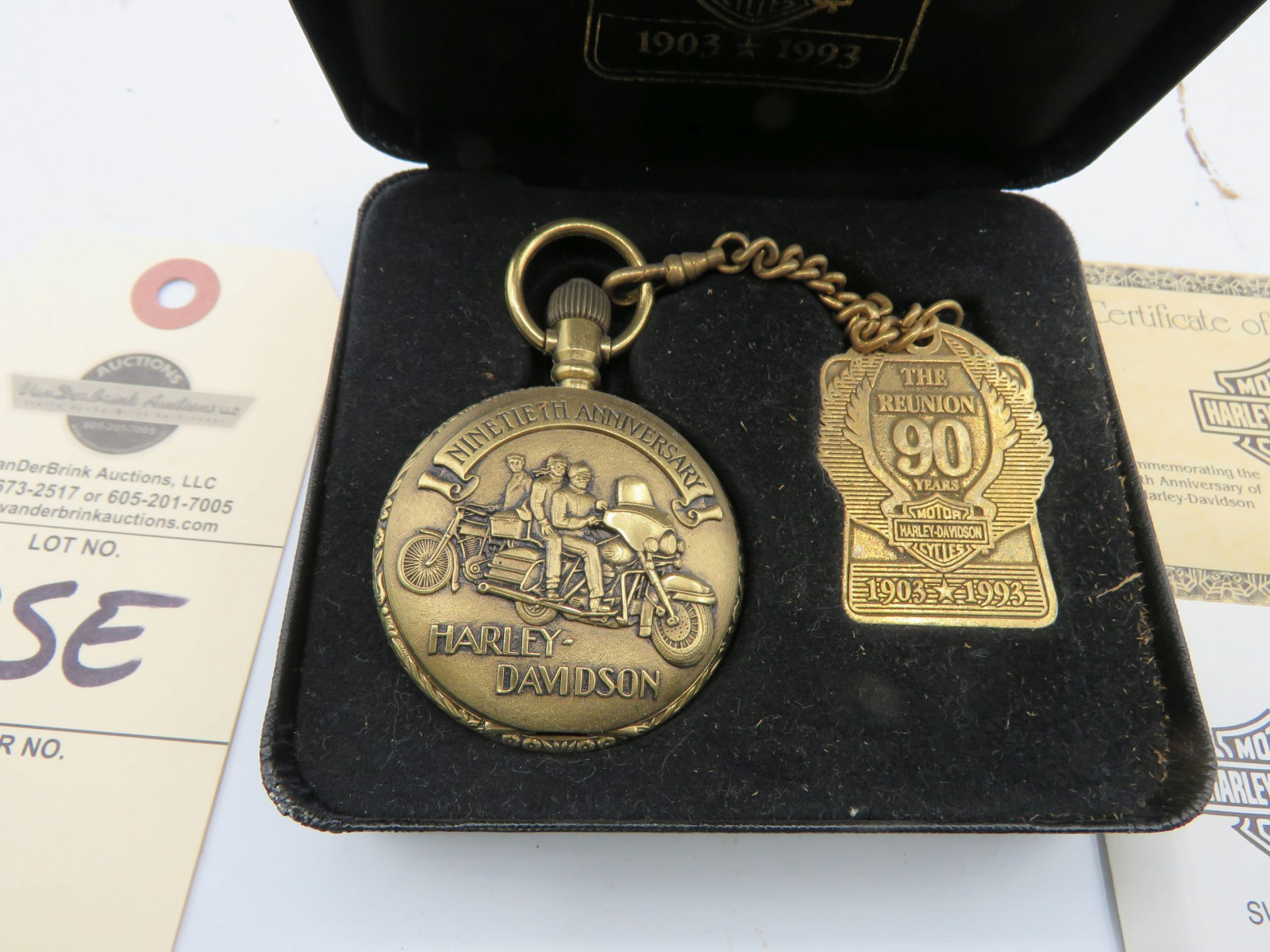 Lot 125E 90th Anniversary Harley Davidson Pocket Watch and Fob