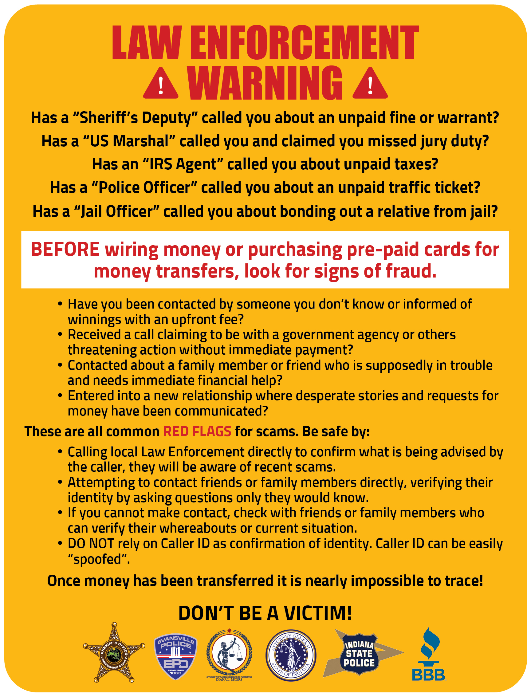 Phone Scam ALERT! Vanderburgh County Sheriff's Office
