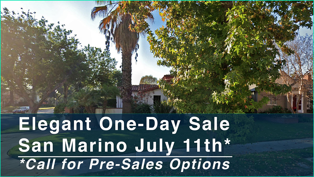 Elegant San Marino ONE DAY Estate Sale on July 11th, 2020 Vander