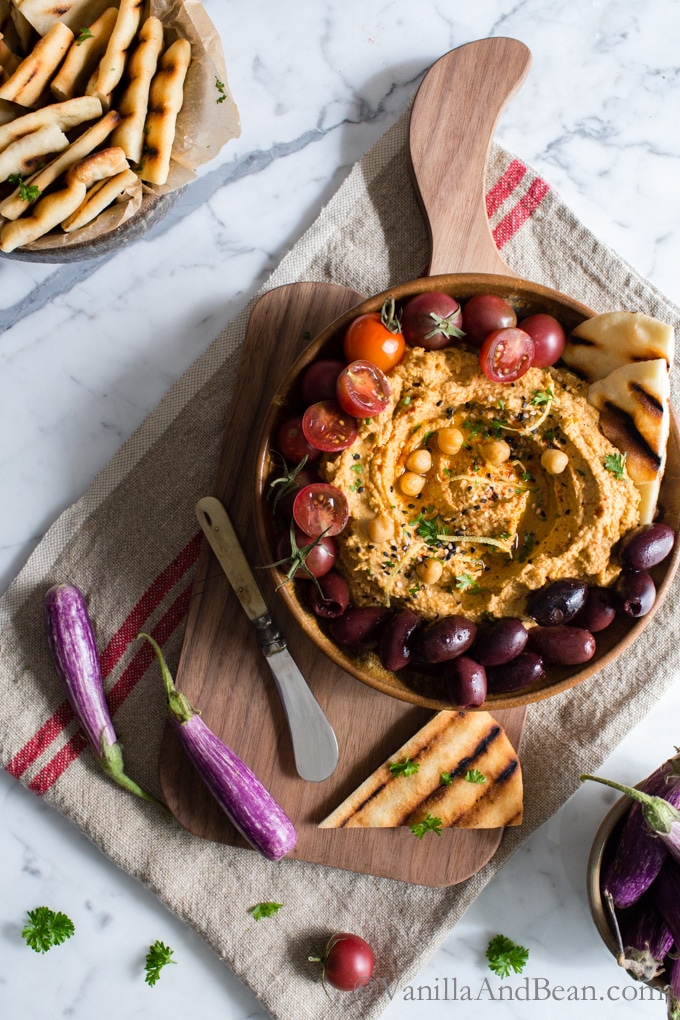 Smoky Roasted Eggplant Hummus Vanilla And Bean
