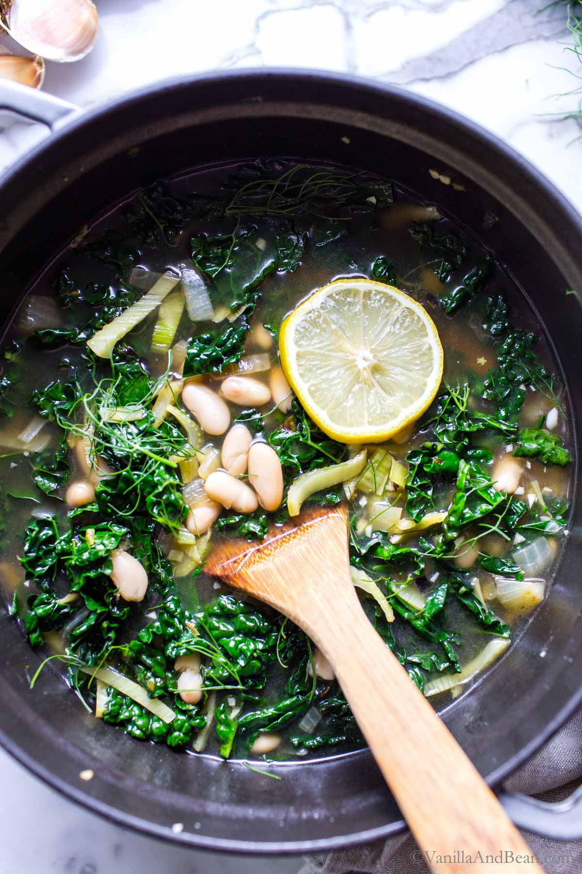 LemonGarlic White Bean, Kale and Fennel Soup Recipe