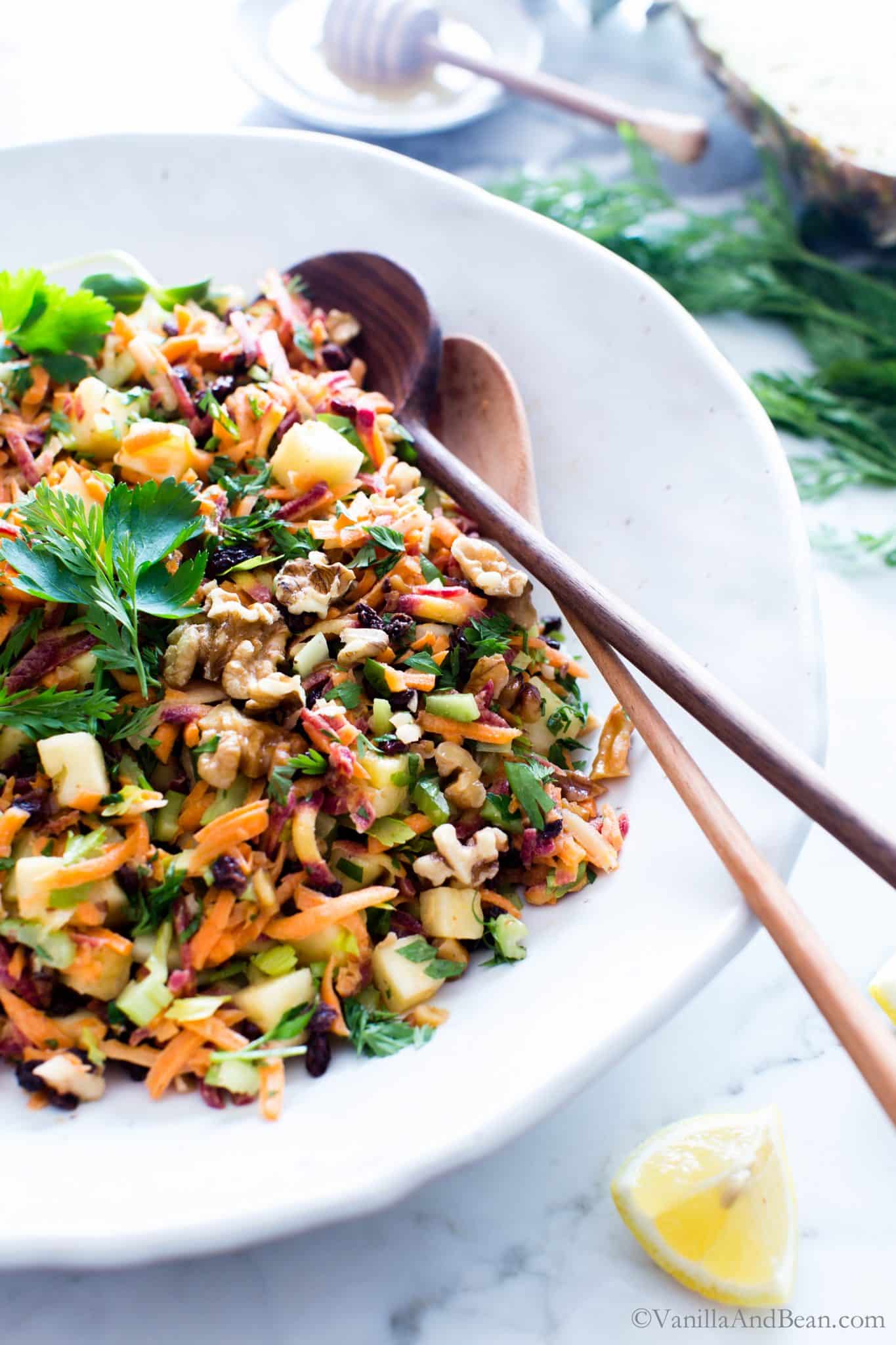 Carrot Raisin Salad with Pineapple and Creamy Honey Lemon Dressing