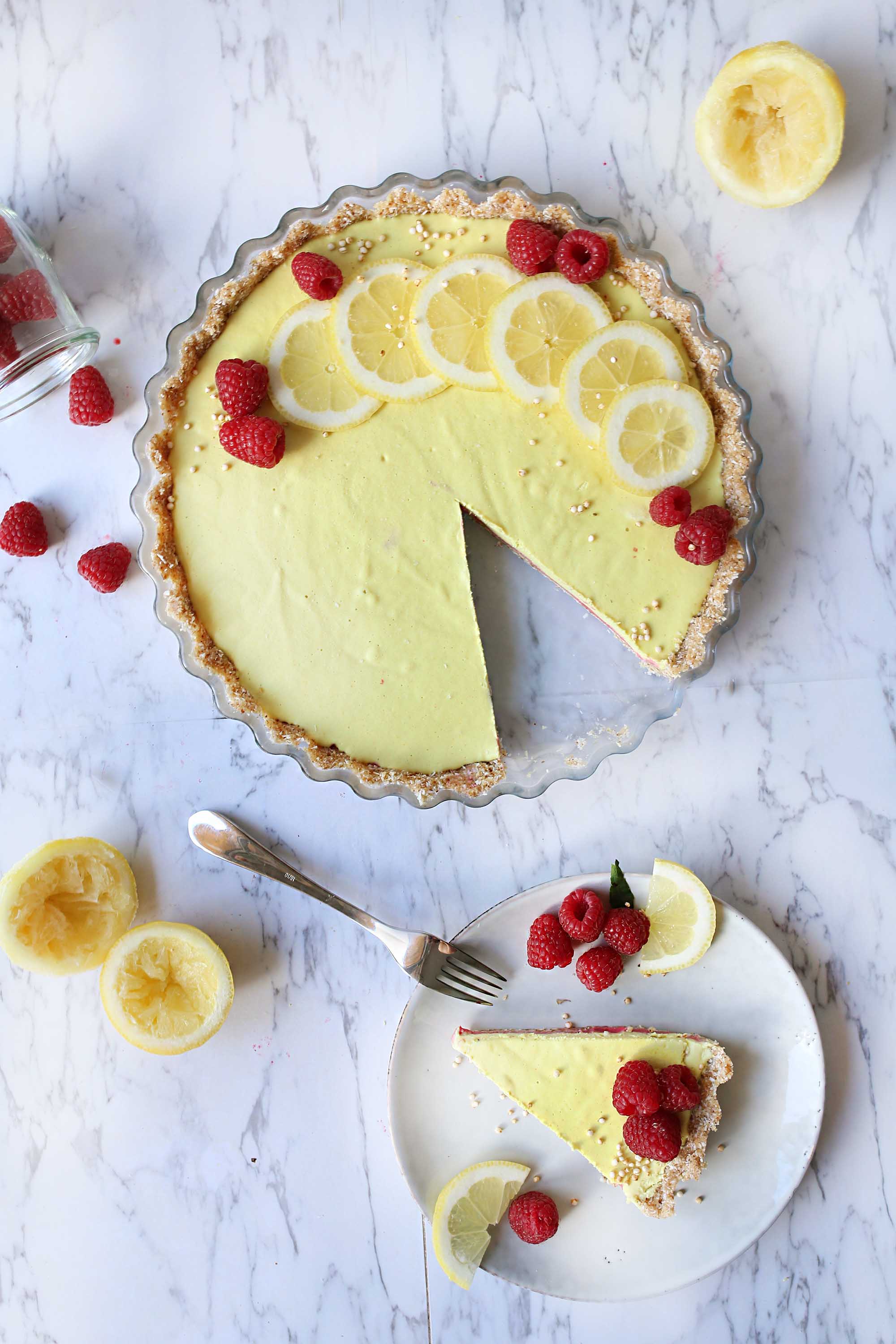 Summer LemonRaspberry Raw Cake with a coconut crust Vanillacrunnch