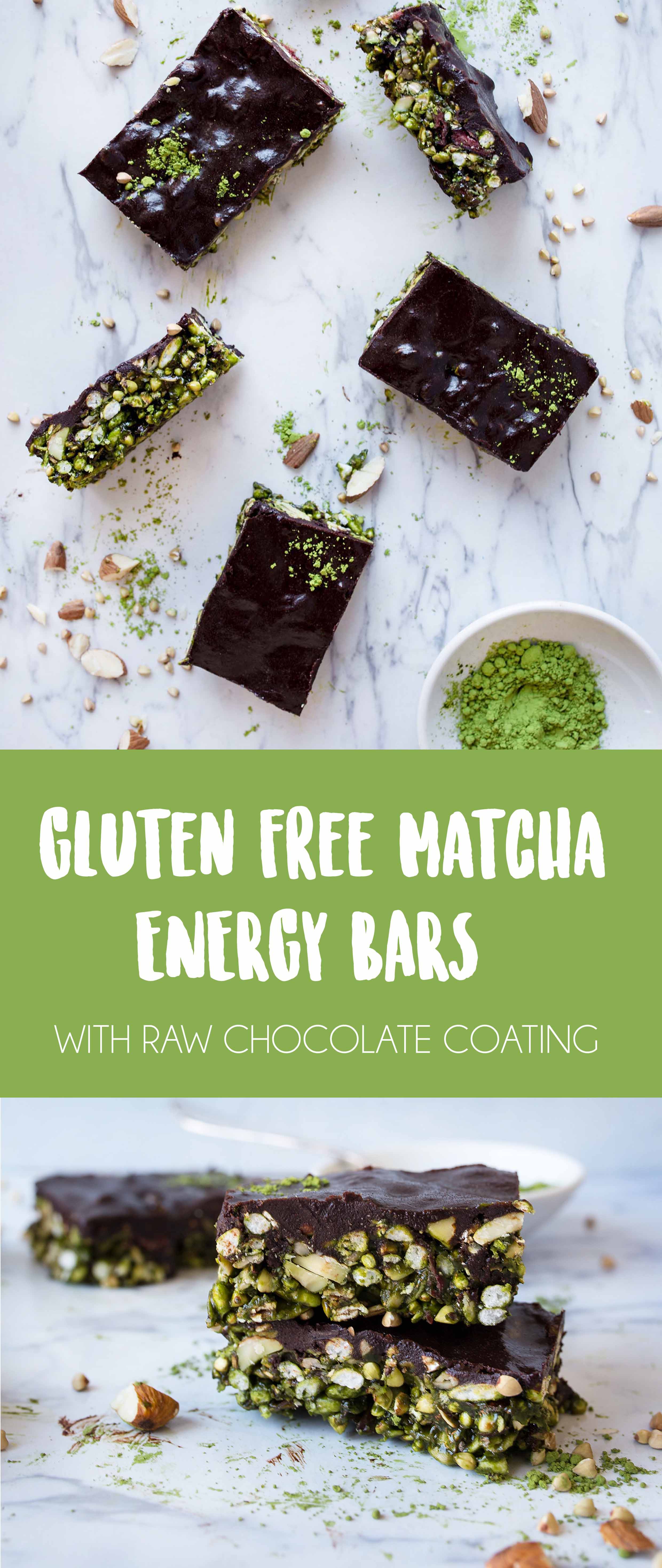 Glutenfree Matcha Energy Bars with raw chocolate Vanillacrunnch