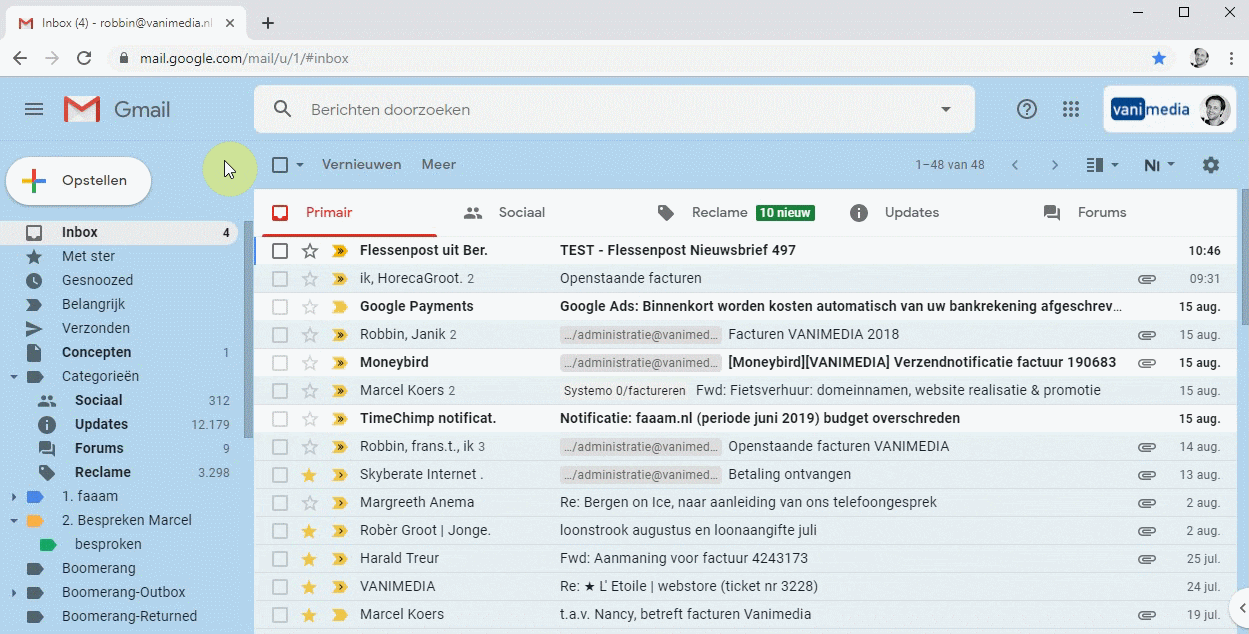 Belangrijke email in Gmail komt niet aan?! VANIMEDIA, eenvoudige