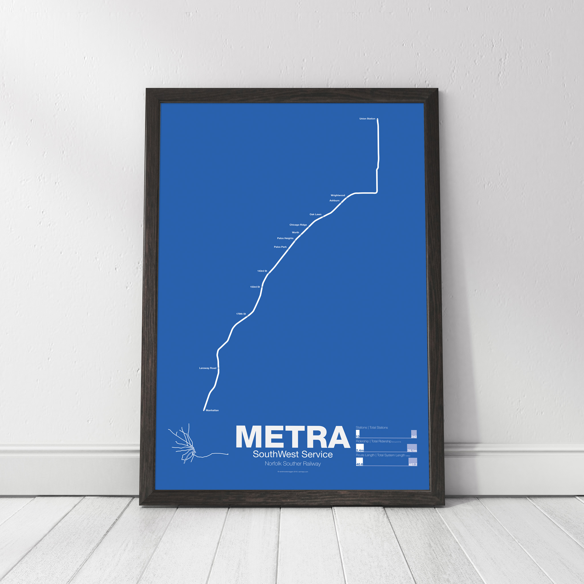 METRA SouthWest Service Line Poster vanmaps