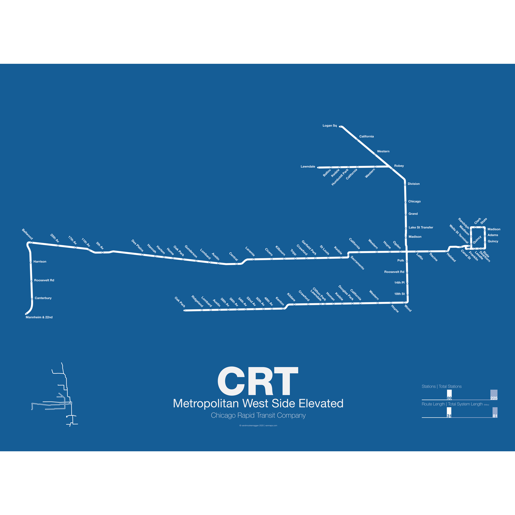 CRT Metropolitan West Side Elevated Line Poster vanmaps