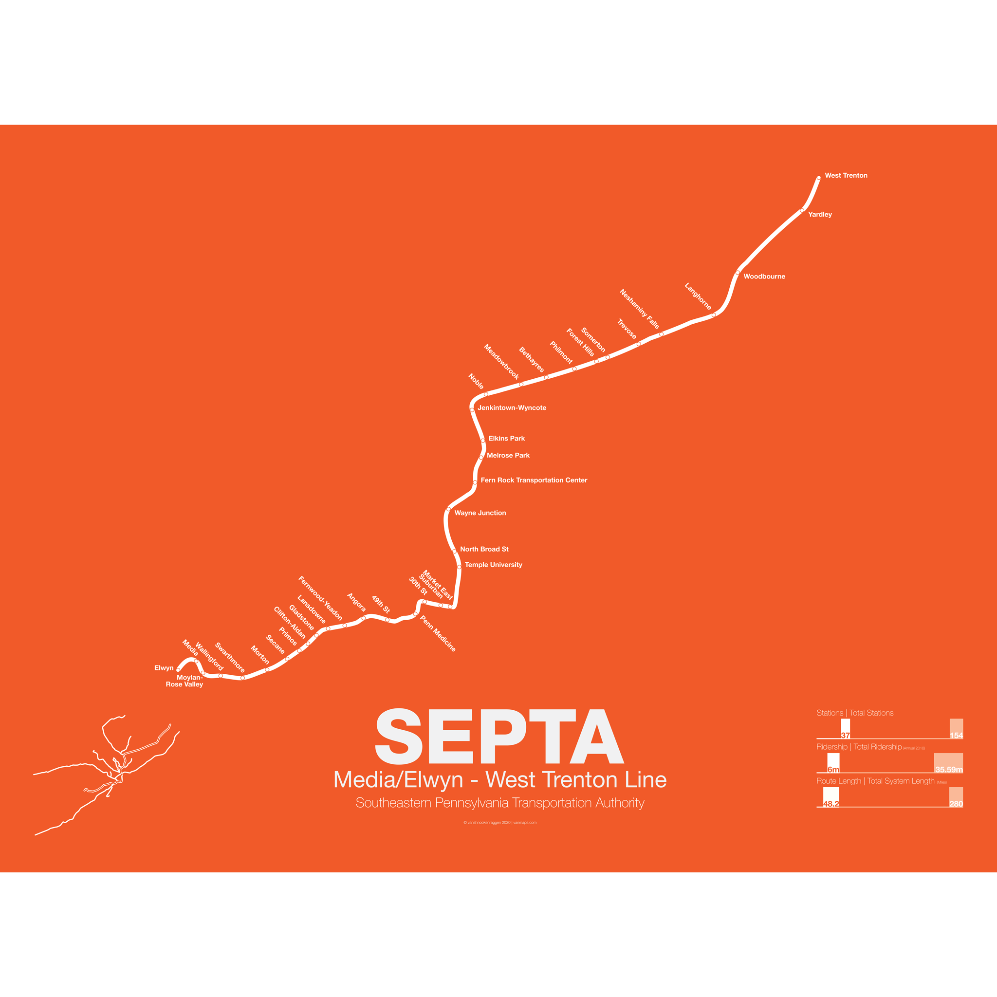 SEPTA Regional Rail R3 Media/Elwyn West Trenton Line vanmaps