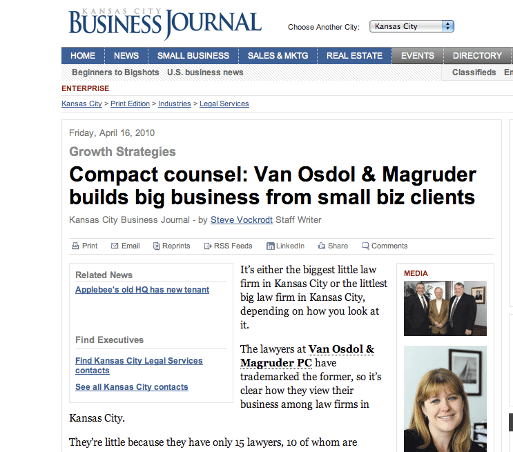 The Kansas City Business Journal Reviews Van Osdol & Magruder, The