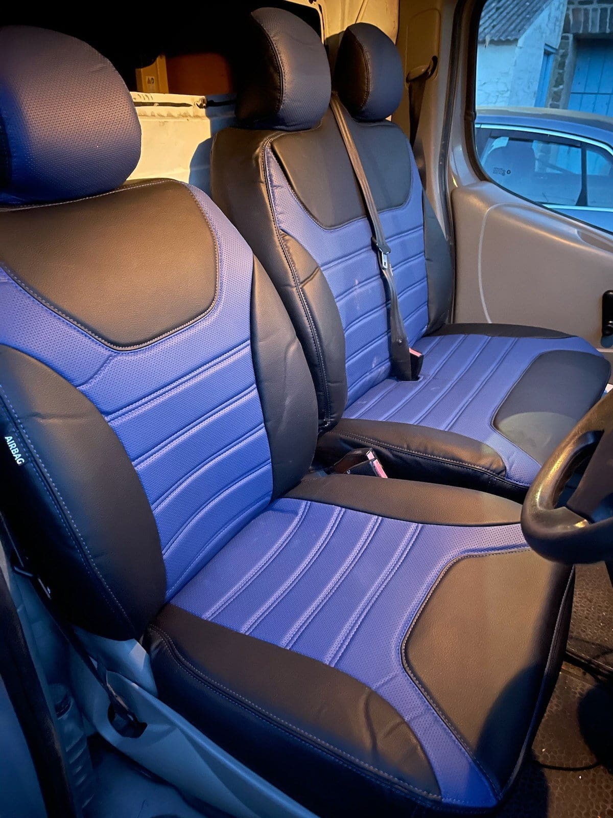 Trafic/Vivaro/Primastar Punched Leather Style Seat Covers Blue VanPimps
