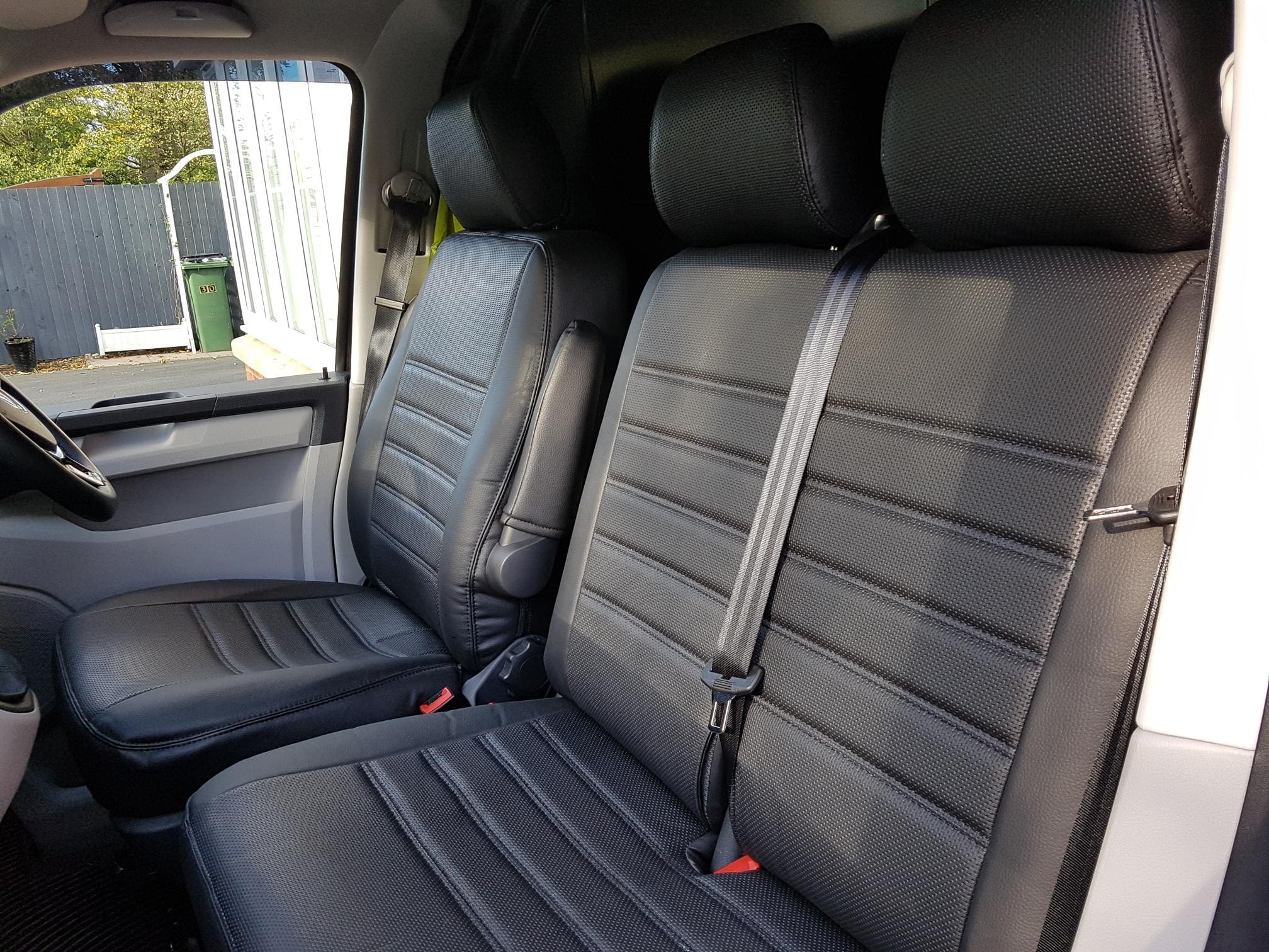 Ford Transit Custom Punched Leather Style Seat Covers Black VanPimps