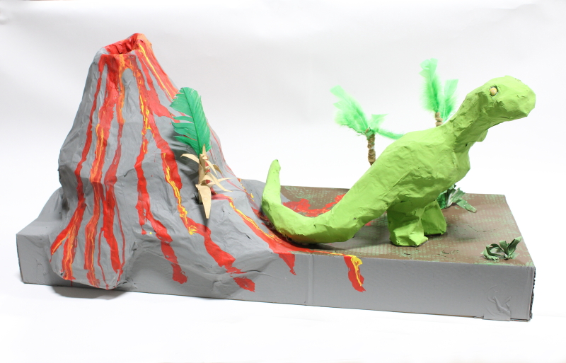 art miscellaneous kids arts crafts paper mache volcano dinosaur scene