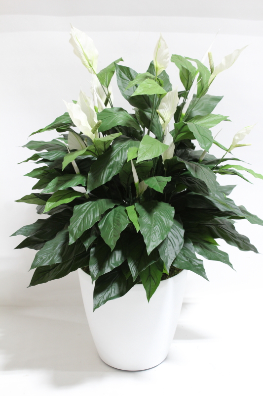 plant fake fake approx 3 5 double spathiphyllum white plastic planter