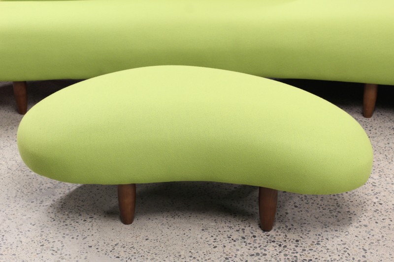 stool ottoman modern kidney bean curved shape brown wood legs matches