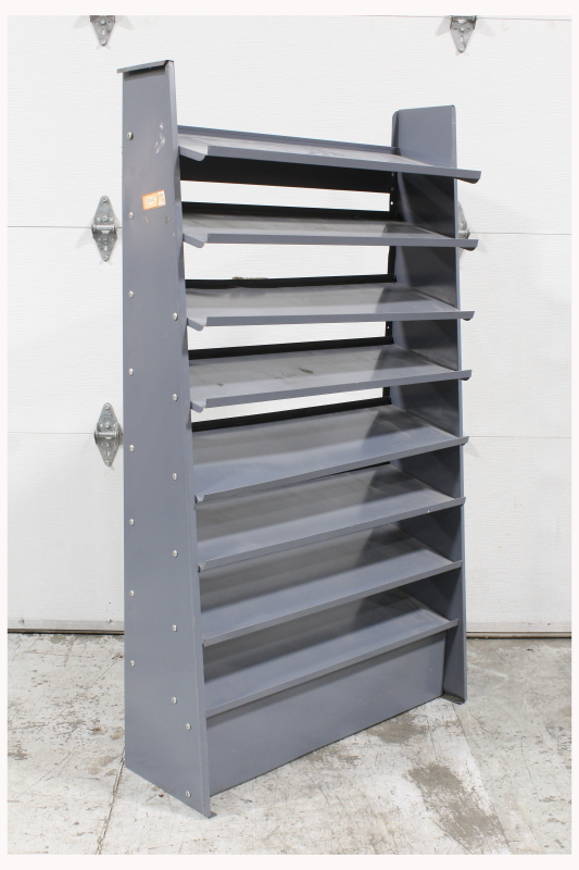 shelf metal industrial shop utility angled shelves metal grey VanProp.ca