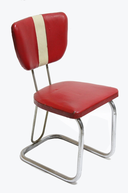 chair restaurant vintage vinyl seat w beige stripe on seat back tubular