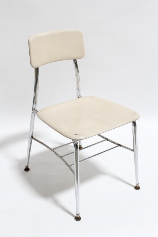 chair stackable vintage plain seat back metal legs plastic beige