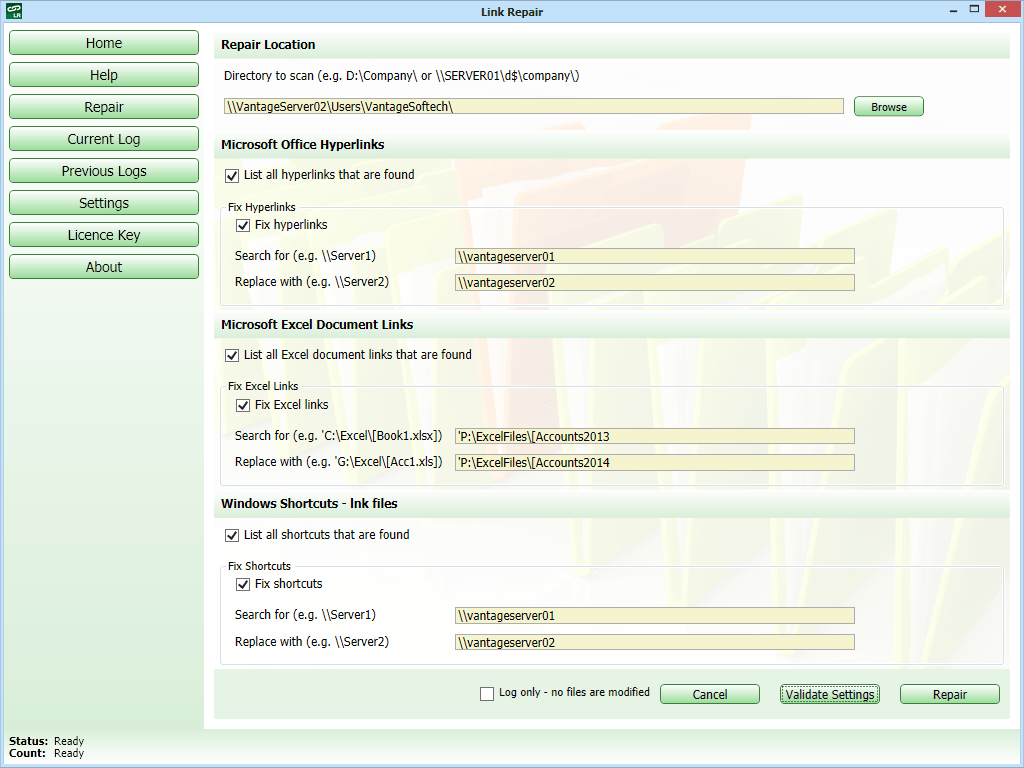 Link Repair v3 Screenshot 2 Vantage Softech