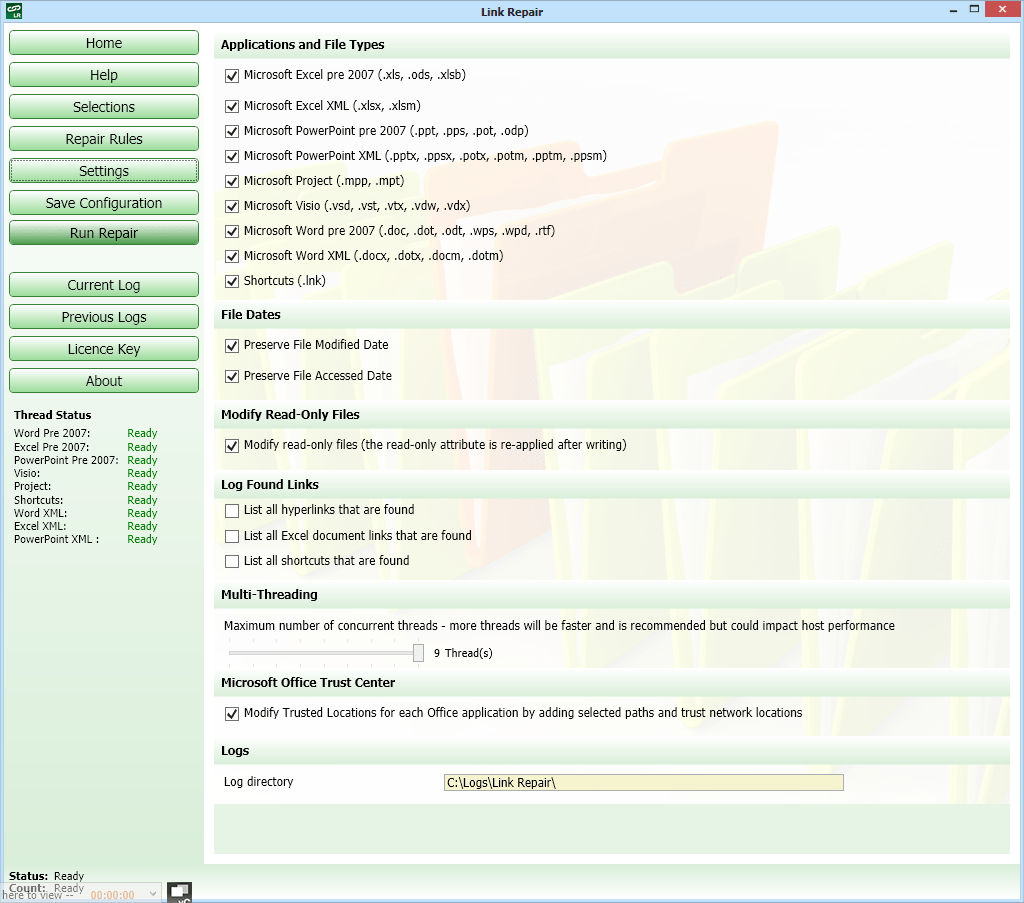 Link Repair Settings
