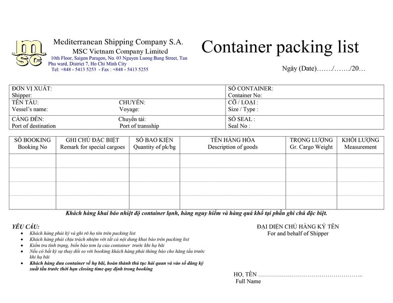 Container packing list là gì?Tổng hợp 28 giấy hạ container của hãng tàu