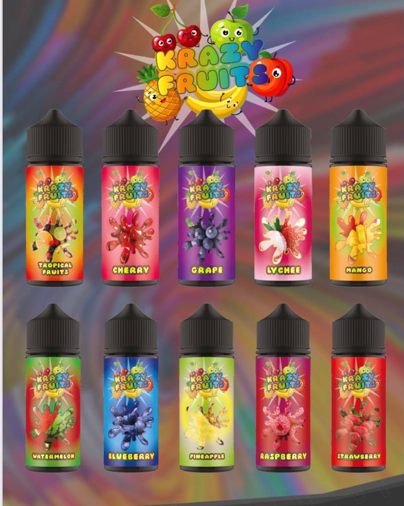 Krazy Fruits Shortfill ELiquid 100ml All Flavours Vape Puffs