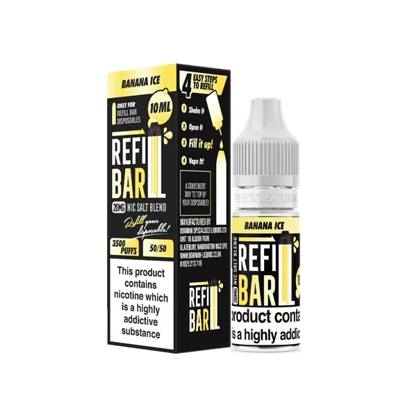 Refill Bar 20mg Nic Salt Blend Banana Ice Vape Shop no1