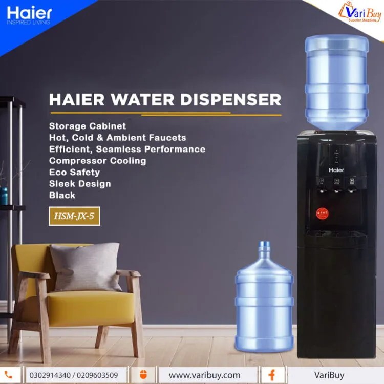 Haier 3 Tap Water Dispenser w/ Storage Black [HSMJX5