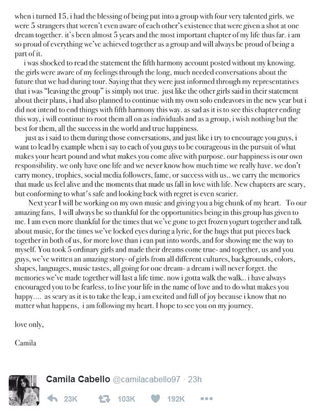 Fifth Harmony, Camila Cabello Respond To Breakup (Statements)